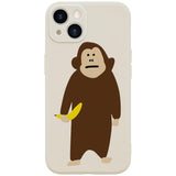 Wihytec Cute Monkey Phone Case for iPhone 15 Funny Monkey Banana Case Cover Liquid Silicone Soft Rubber White Matt Phone Cover w