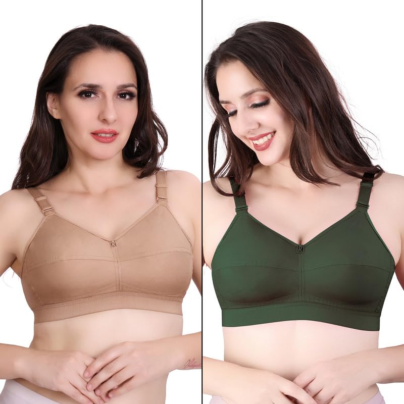 Trylo Riza Cottonfit Bra Combo Pack Nude & Olivegreen 36 D - Cup - Pack Of-2,NUDE & OLIVEGREEN,36,B0DQKX1QSL