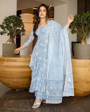 Anni Designer Women'S Rayon Viscose Printed Anarkali Kurta With Pant & Dupatta (Jamgarh Blue_Xxl_Blue_Xx-Large),Blue,2XL,Rayon Blend,Anarkali,