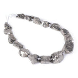 Silver Coated Clear Quartz Crystal Nugget Raw Graduated Beads Strand 2mm Hole Drilled