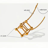 Gold Geometric Cube Necklace 3D Stainless Steel Structure Pendant on 40+5cm Chain Minimalist Modern Jewelry
