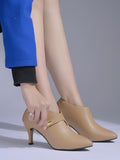 Shoetopia Women'S Tan Pointed Toe Heeled Bellies Elegant Slip-On Pumps With Strap Detail | Office Shoes Eu37,Tan,4,B0DZVPDSFC