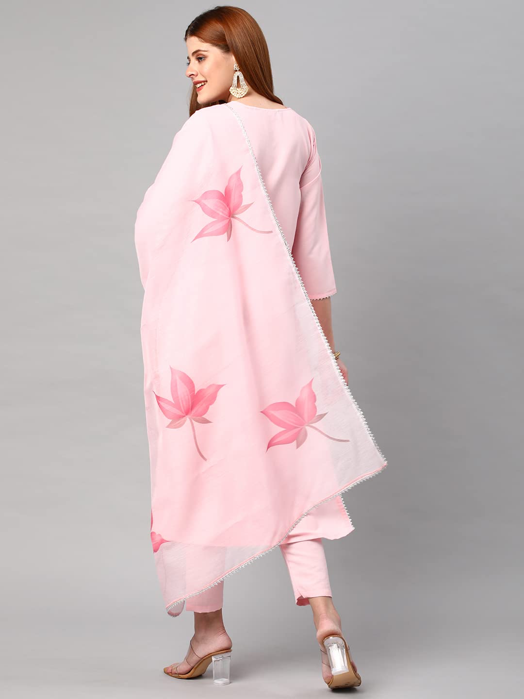 Anni Designer Women'S Cotton Blend Traditional Plain Anarkali Kurta And Pant With Dupatta Set (Wipin Pink-Nw-001_3Xl_Baby Pink_Xxx-Large),Baby Pink,3XL,Cotton Blend,Regular,Dupatta