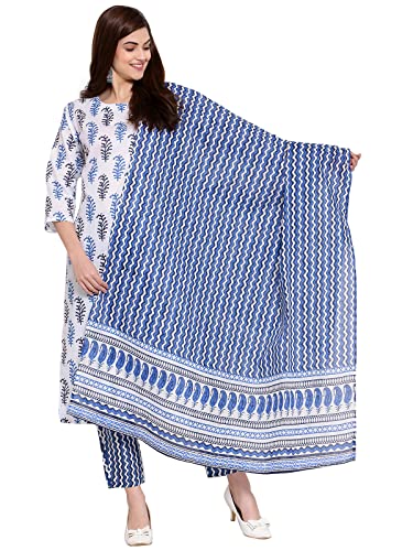 Anni Designer Women'S Cotton Straight Kurta With Pant & Dupatta (Kptd-Cot-10018-White_S_White_Small),White,S