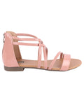 Shoetopia Girls Pink Gladiator Flats Sandals,Pink,3,B09NBJQJCD
