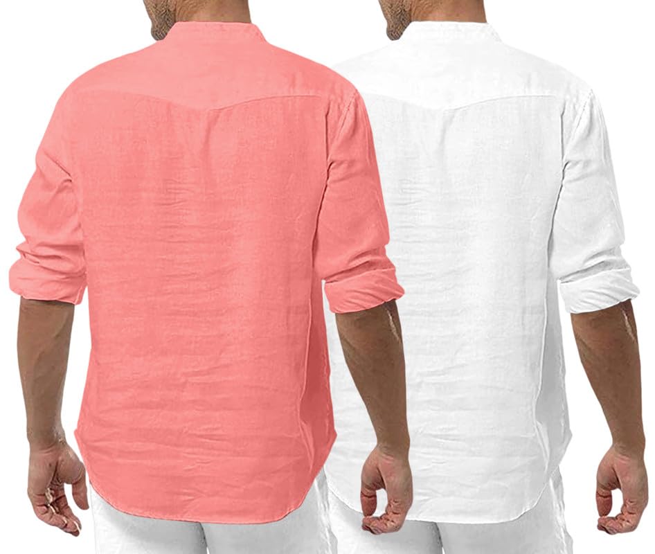 Royalscout Men'S Cotton Polyester Blend Solid Regular Fit Full Sleeve Short Kurta | Ethnic, Lightweight Summer Kurta For Daily & Occasion Use Peach-White Peach-White 3Xl