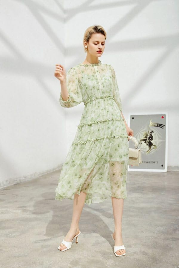 Toplot Dress For Women With Floral Print (Dress-5133-Pista-S) Green,Green,,B0CPPMZ4PT