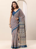 Libas Womens Printed Cotton Saree With Blouse Piece Blue One Size