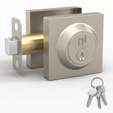 Mega Handles - ROBELL Entry Deadbolt Lock - Heavy Duty Square Locking Deadbolt for Left or Right-Handed Doors - Interior/Exterio