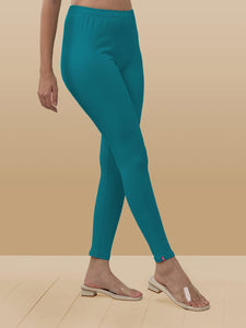 Lyra Women Solid Premium Cotton Ankle Length Leggings | Mid-Waist | Fashionwear Aqua Blue L