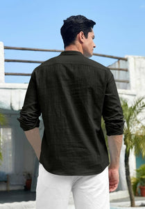 Royalscout Men'S Cotton Polyester Blend Regular Fit Full Sleeve Kurta Perfect For Special Occasions, Family Events, Or Daily Ethnic Wear Black 3Xl