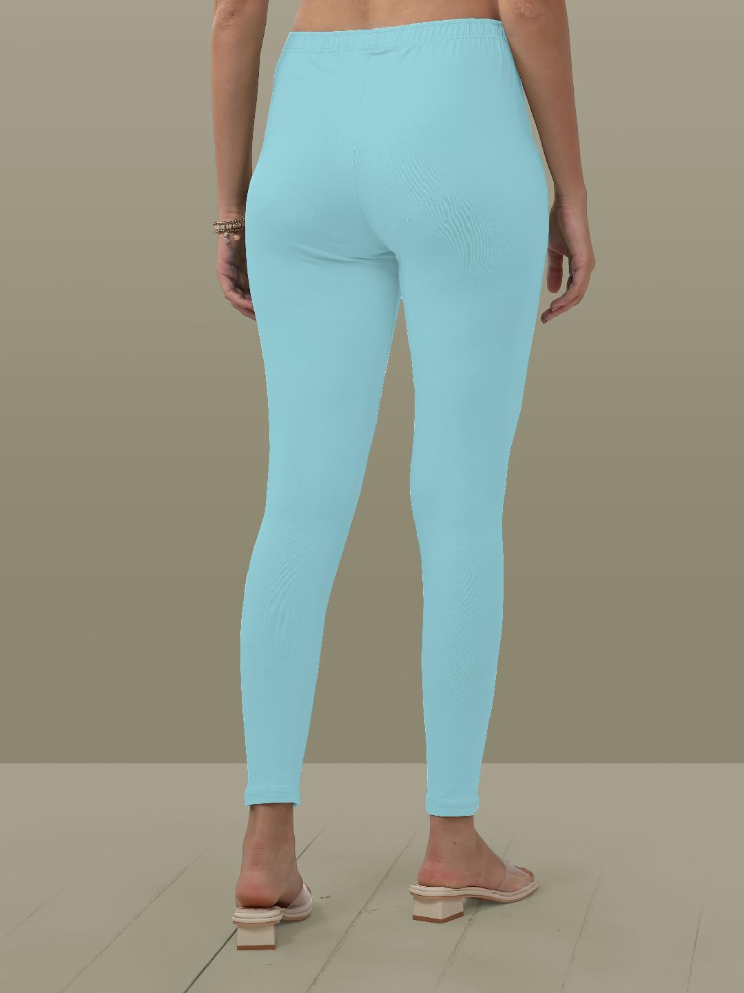 Lyra Women Solid Premium Cotton Ankle Length Leggings | Mid-Waist | Fashionwear Sky Blue L