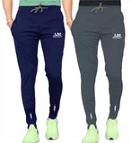 LookMark Men's Combo Slim Fit Solid Lycra Blend Full Elastic Sport Wear Running Gym Stretchable Jogger Track Pant in Navy & Grey Color(Track 04 Navy-Track 04 Grey-M),Navy-Grey