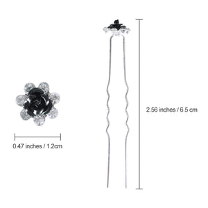 BETITETO 40 Pcs U-Shaped Flower Rhinestone Hair Pins Crystal Hair Accessories for Bridal Wedding Party Girls' Sweet Sixteen (Bla