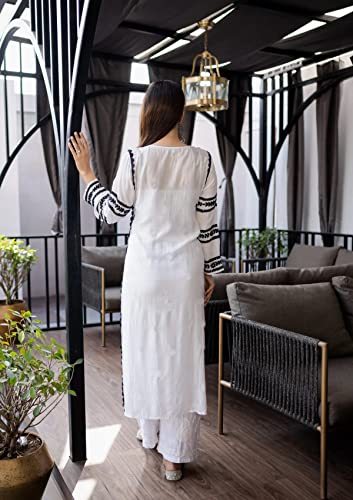 Anni Designer Women'S Cotton Blend Embroidered Straight Kurta (Stho-White-Nw_5Xl_White_Xxxxx-Large),White,5XL,Cotton Blend,Regular,kurta