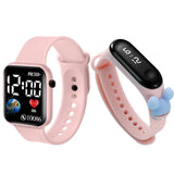 Goldenize Fashion Stylish Waterproof Kid Digital Date And Time Black Pink Square Rectangular Display Watch For Kids Unisex Digit