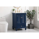 Elegant Decor Rhodes 24 Coastal Solid Wood Single Bathroom Vanity In Blue