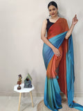 Satrani Womens Chiffon Ready To Wear Saree With Unstitched Blouse Piece(3029S196N_Orange)