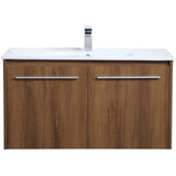 Elegant Decor Rasina 36 Single Porcelain Top Floating Bathroom Vanity In Walnut
