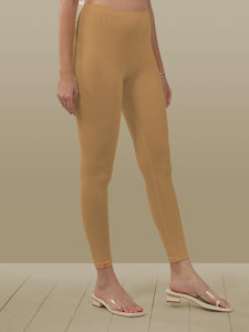 Lyra Women Solid Premium Cotton Ankle Length Leggings | Mid-Waist | Fashionwear Gold L