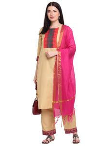 Gosriki Women'S Cotton Straight Kurta With Palazzo & Dupatta (Kpzd-Cot-10012-Beige_L-Go_Beige_Large),Beige,,B09LR1TPD5