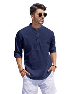 Bellstone Men'S Cotton Blend Solid Regular Kurta Shirt (Kurta1500_Single_Navy Blue_M