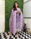 Anni Designer Women'S Rayon Blend Straight Embroidered Kurta With Pant & Dupatta (Rosewood Purple_L_Purple_Large),Purple,L,Rayon Blend,Regular,