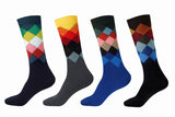Tendsy MenS Argyle Crew Socks Cotton Soft & Stylish Patterned Socks (Pack Of 4) | Comfortable Breathable Office Wear Socks For 