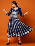Anni Designer Women'S Rayon Blend Chikankari Embroidered Anarkali Kurta (Vavajodo-Blue-Tnw_Xl_Blue_X-Large),Blue,XL,Rayon Blend,Anarkali,