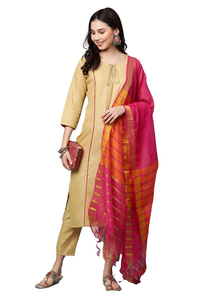 Gosriki Women'S Cotton Straight Kurta With Pant & Dupatta (Karnivel-Beige_S-Go_Beige_Small),Beige,,B09HQJKLHD