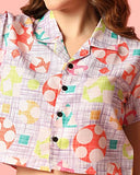 Toplot V-Collar Printed Crop Shirt For Women With Short Sleeves (Crop-Shirt-5059-Multi-S),Multicolour,,B0C4XTJF5W