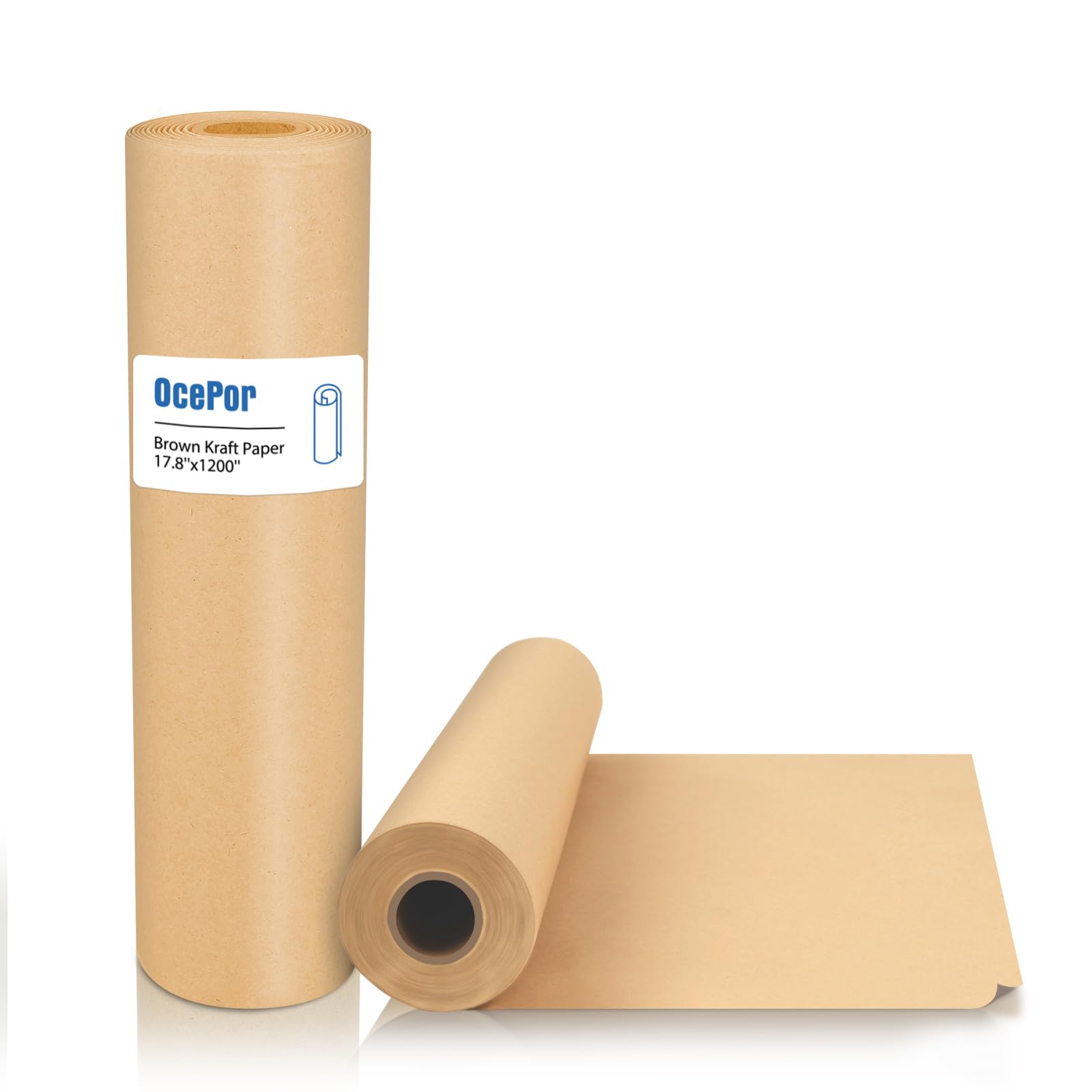 OcePor Brown Paper Roll 17.8 1200(100 ft), Craft Paper, Kraft Paper Roll, Wrapping Paper, Packing Paper for Moving, Gift Wrappi