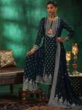 Libas Womens Printed Georgette Straight Kurta With Palazzos And Dupatta Blue S