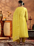 Libas Womens Woven Design Silk Blend Straight Kurta With Palazzos And Dupatta Yellow S