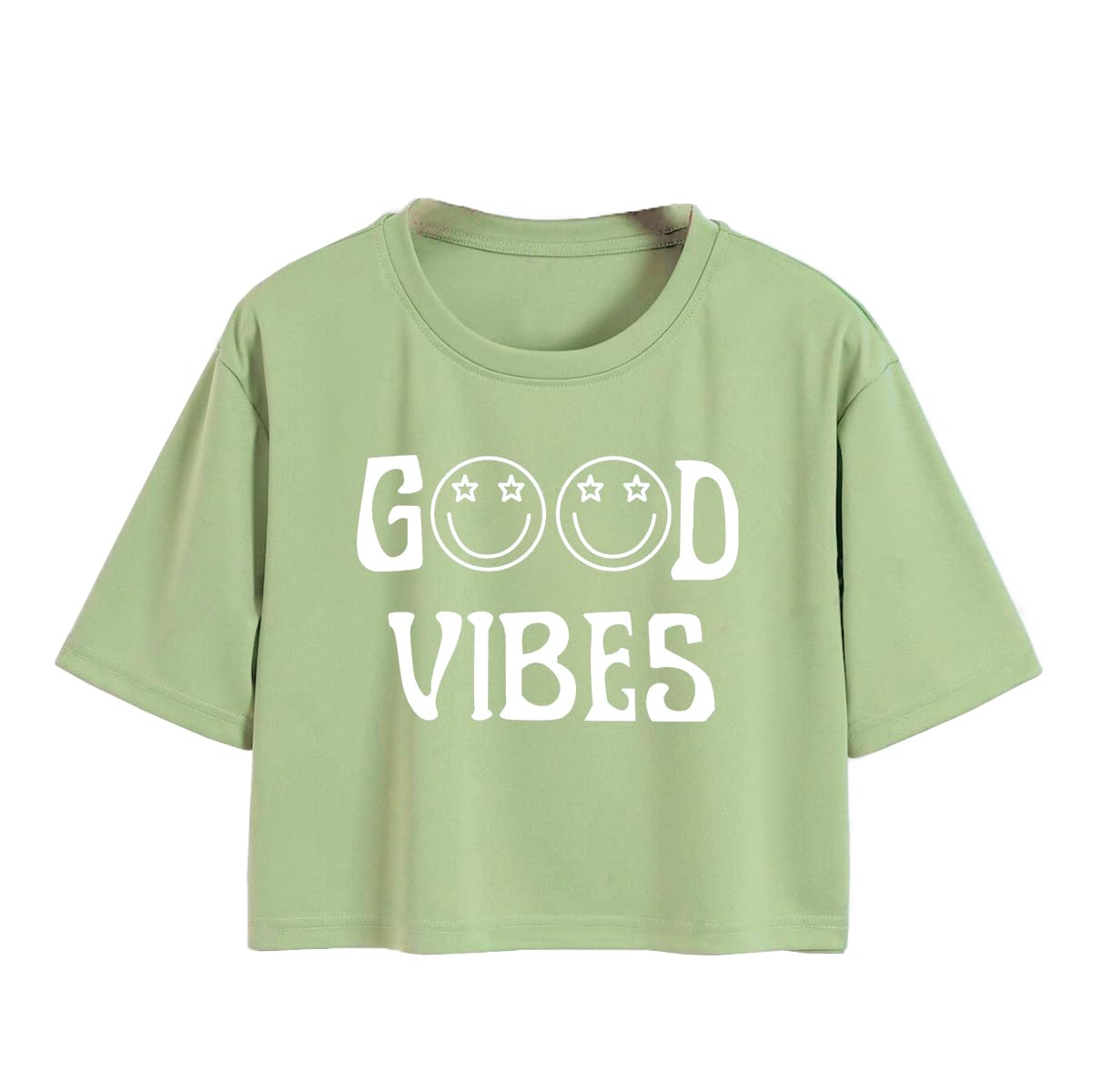 Toplot Text Printed Round Neck Crop Top For Women (Vibes-Crop-Top-5202-Pista-Xs),Pista,,B0DCTK1S7H