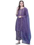 Sanisa Women's Embroidery Chinnon Straight Kurta Set with Dupatta (35KBD444N-M_Pastel Purple)