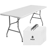 IWDOO 8 Pack Foldable Table 6ft, Plastic Folding Table, Portable Heavy Duty Dining Table with Lock Function & Carrying Handle, O