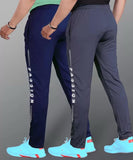 LookMark Men's Combo Slim Fit Solid Lycra Blend Full Elastic Sport Wear Running Gym Stretchable Jogger Track Pant in Navy & Grey Color(Track 05 Navy-Track 05 Grey-M),Navy-Grey