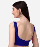 Pujia Mills Women'S Deep Neck Silk Sleeveless Readymade Blouse (Navy Blue, 32)