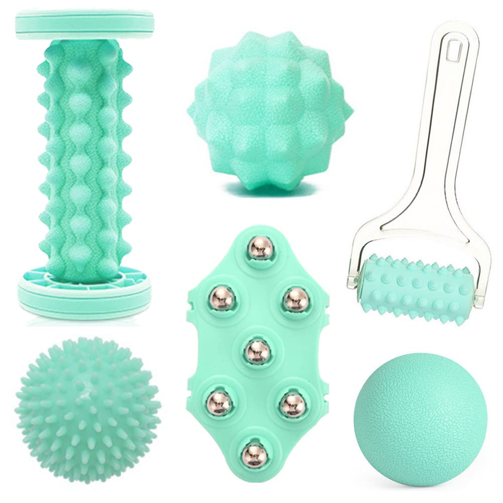 EASJOY Foot Massage Ball & Foot Rollers 6 in 1 Set with Handheld Roller, Spiky Ball, Lacrosse Ball, Massage Roller, Steel Ball M