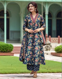 Gosriki Women'S Rayon Viscose Anarkali Printed Kurta With Palazzo & Dupatta (Cia Blue-Vks05-Gs_M_Blue_Medium),Blue,,B0F8ZXDS5L