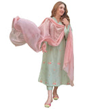 Anni Designer Women'S Rayon Blend Embroidered Straight Kurta With Pant & Dupatta (Baad Green_M_Green_Medium),Green,M