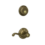 Schlage FB50 V FLA 609 Single Cylinder Deadbolt and Keyed Entry Flair Lever, Antique Brass