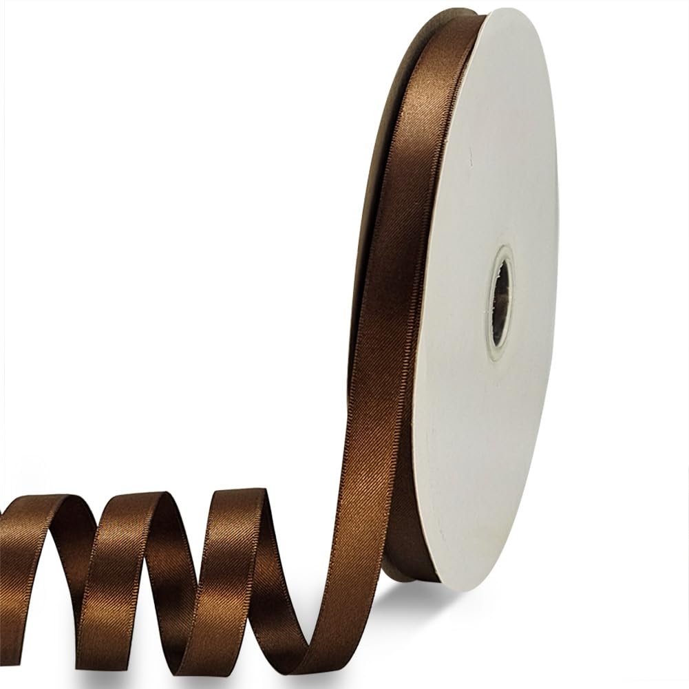 YEQIN Double Face Brown Satin Ribbon Satin 1/2 inch x Continuous 50 Metres Polyester Ribbon for Gift Wrapping Weddings Party Hai