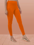 Lyra Women Solid Premium Cotton Ankle Length Leggings | Mid-Waist | Fashionwear Saffron