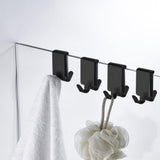 MOKIUER Double Hooks for Glass Shower Door, Towel Hooks Over The Bathroom Glass Wall 0.31-0.39in, Stainless Steel, Black 4 Pack