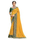Satrani Womens Vichitra Silk Embroidery Saree with Unstitched Blouse Piece (3085S194N_Yellow)