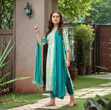 Anni Designer Women'S Rayon Viscose Printed Straight Kurta With Pant & Dupatta (Tiedye Rama Green-Vks07_5Xl_Green_Xxxxx-Large),Green,5XL,,,