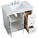 Elegant Decor Moore 36 Single Quartz Top Bathroom Vanity In White