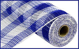 Small Check Faux Jute Deco Mesh, Royal Blue, White 10.5 Inch x 10 Yards